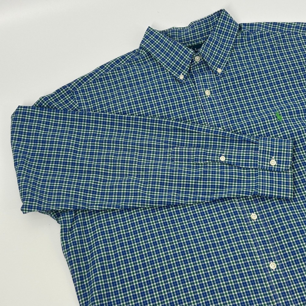 Ralph Lauren Classic Fit Shirt Men's XL Blue Green Plaid Button Down Pony Preppy